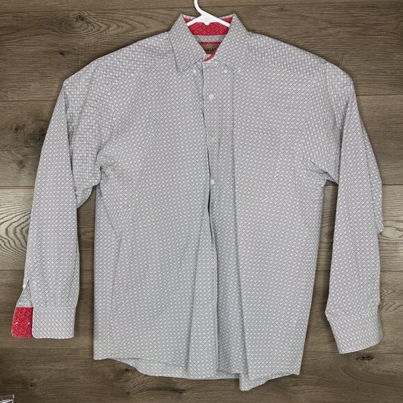 Ariat Button Down White Shirt Men's Medium Tan Joules Beckett Star Pattern LS - Picture 2 of 9